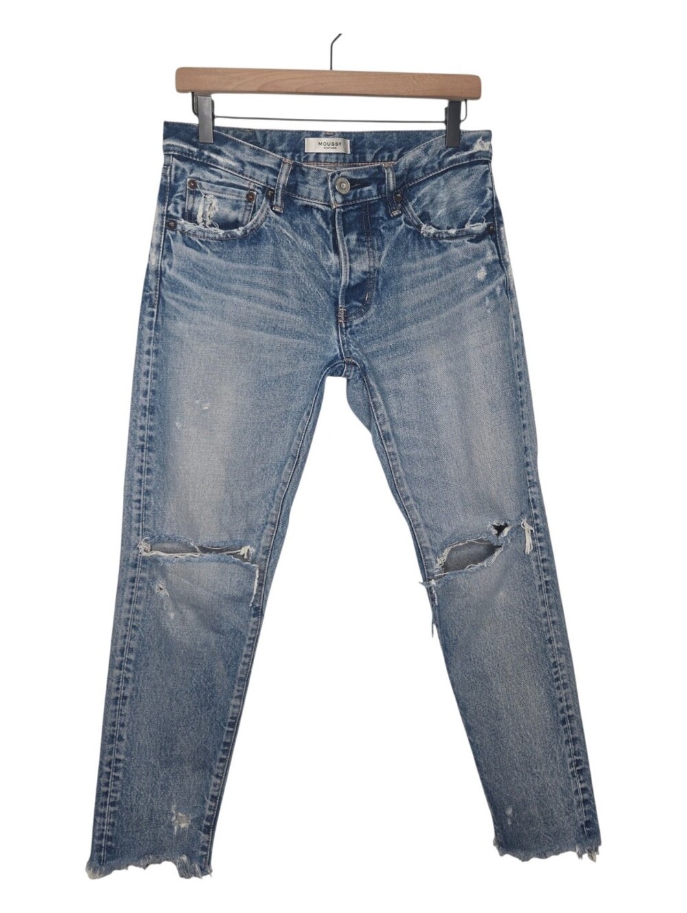 Moussy Vintage Womens Medium Wash Distessed Keller Tapered Denim Jeans 27